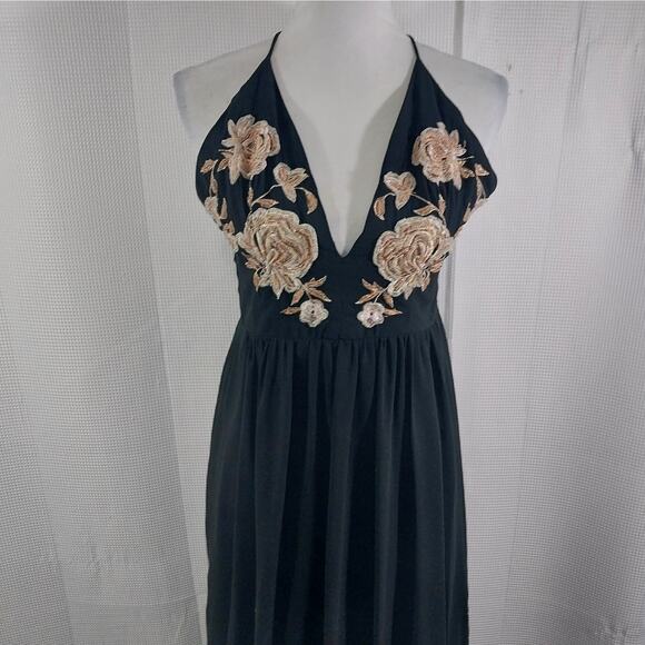 SOIEBLU! DELICIOUSLY DRAPEY BLACK CHIFFON GOLD BEADED/EMBROIDERED DRESS! SZ 10 - Picture 3 of 11